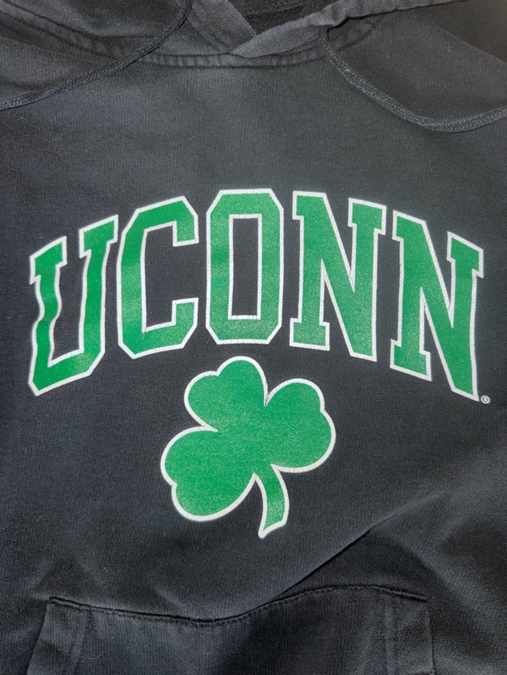 UConn Hoodie MV Sport Small Black Shamrock NCAA Pullover Distressed - Picture 2 of 13